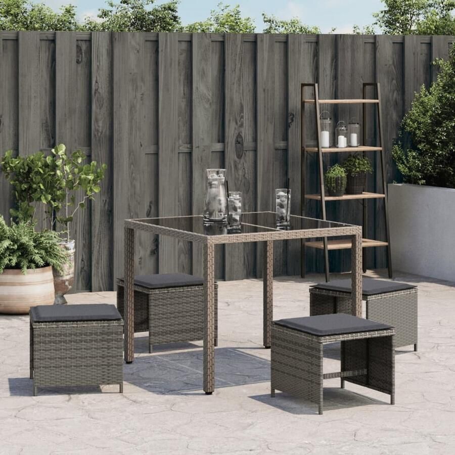 FIONERA Tuinkrukken 4 st met kussens 40x40x35 cm poly rattan grijs