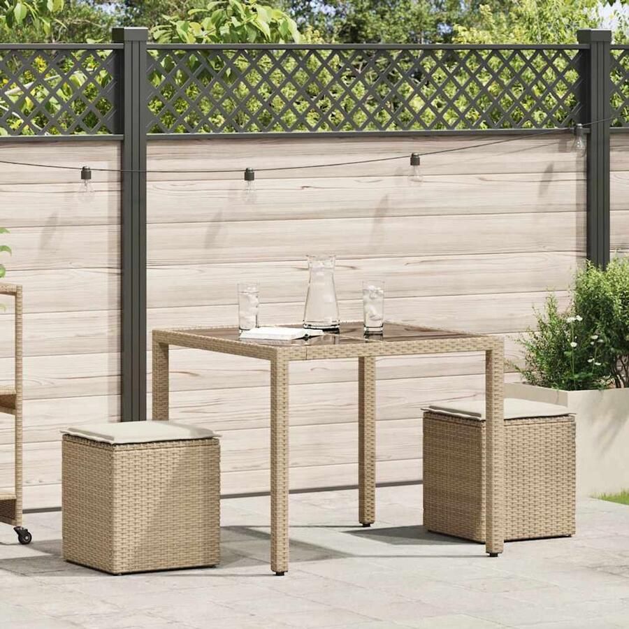FIONERA Tuinkrukken met kussens 2 st 40x40x43 cm poly rattan beige