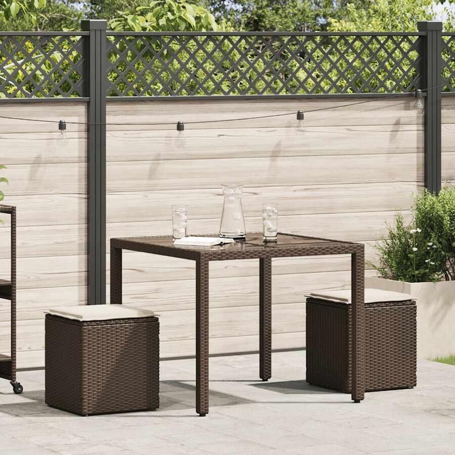 FIONERA Tuinkrukken met kussens 2 st 40x40x43 cm poly rattan bruin