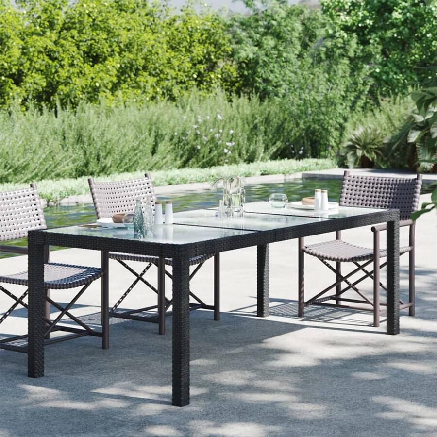 FIONERA Tuintafel 190x90x75 cm gehard glas en poly rattan black