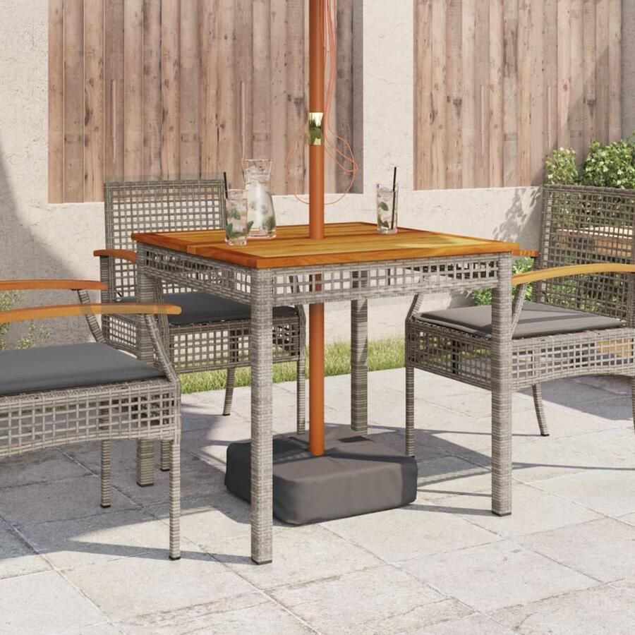 FIONERA Tuintafel 80x80x75 cm poly rattan en acaciahout grijs