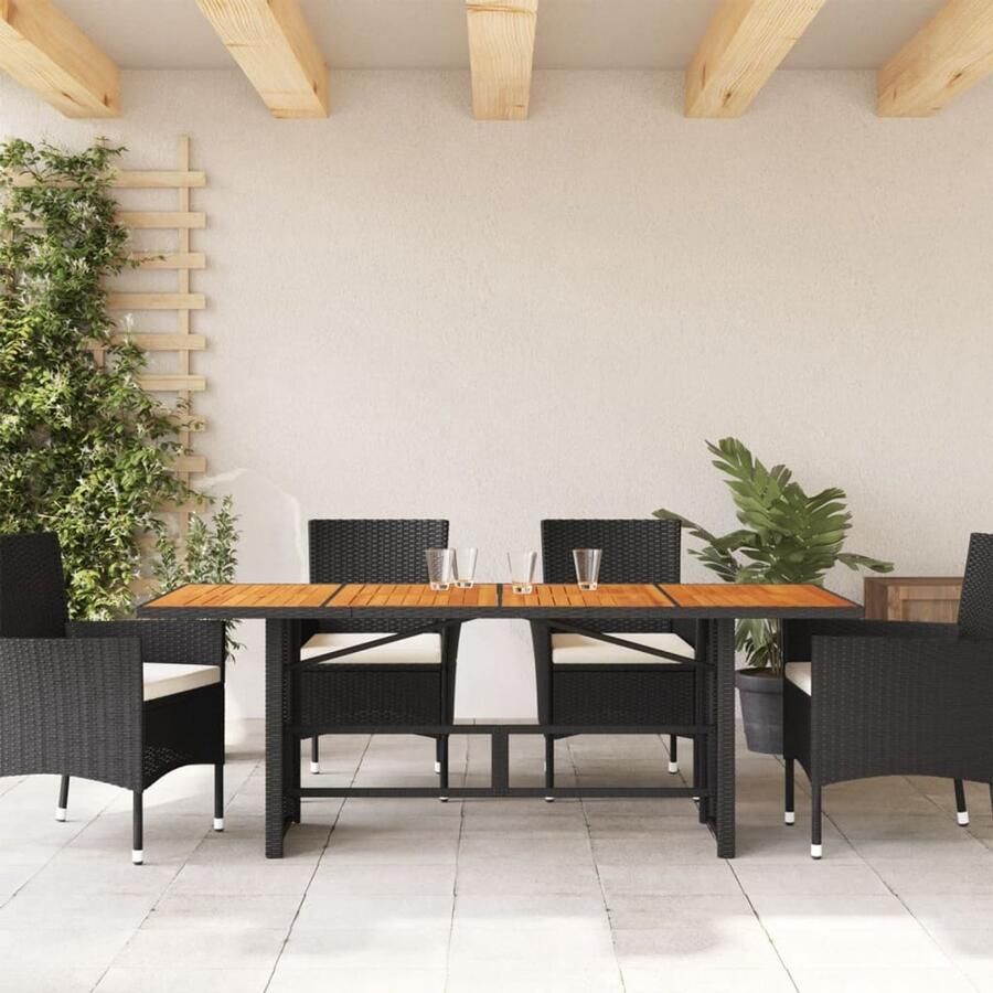FIONERA Tuintafel met acaciahouten blad 190x80x75 cm poly rattan zwart
