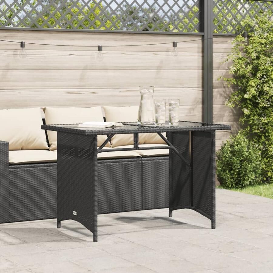 FIONERA Tuintafel met glazen blad 110x68x70 cm poly rattan zwart