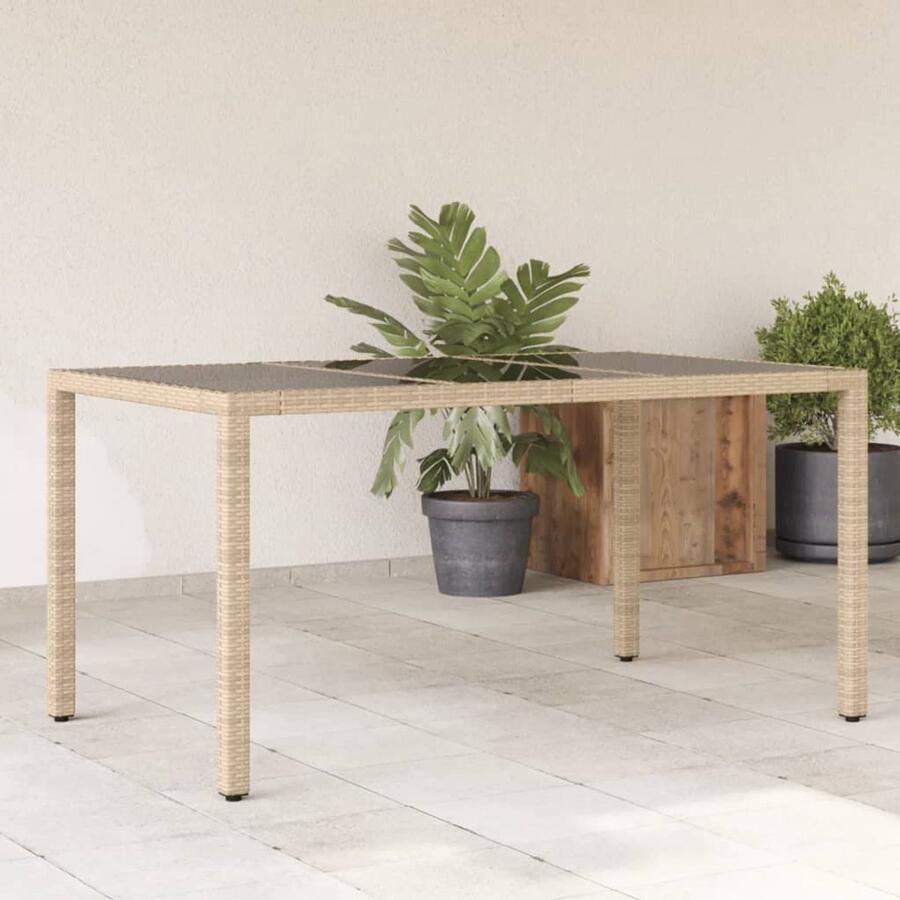 FIONERA Tuintafel met glazen blad 150x90x75 cm poly rattan beige