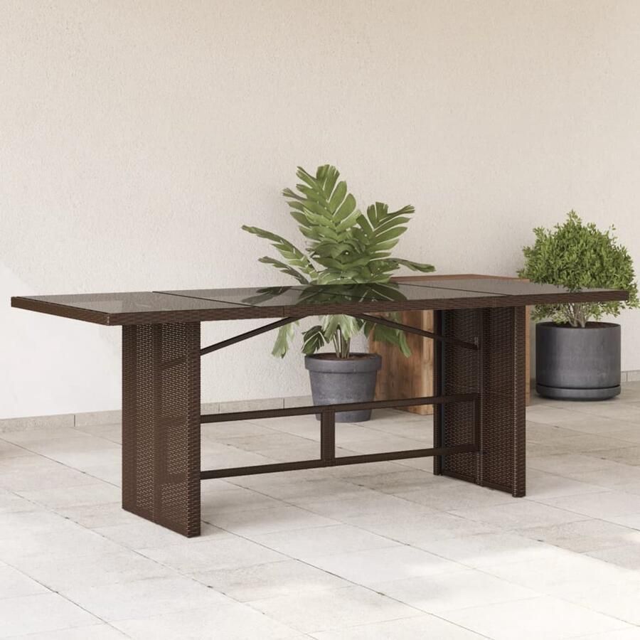 FIONERA Tuintafel met glazen blad 190x80x74 cm poly rattan bruin