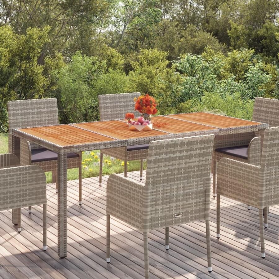FIONERA Tuintafel met houten blad 190x90x75 cm poly rattan grijs