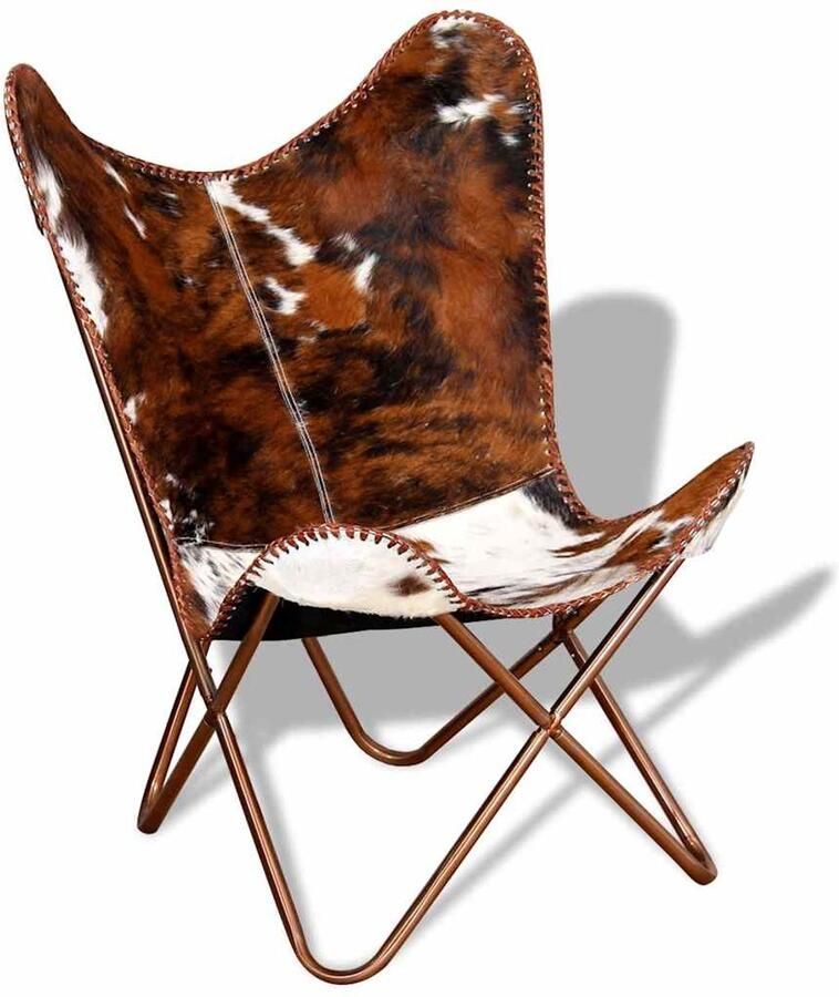 FIONERA Vlinderstoel echt rundleer bruin en wit