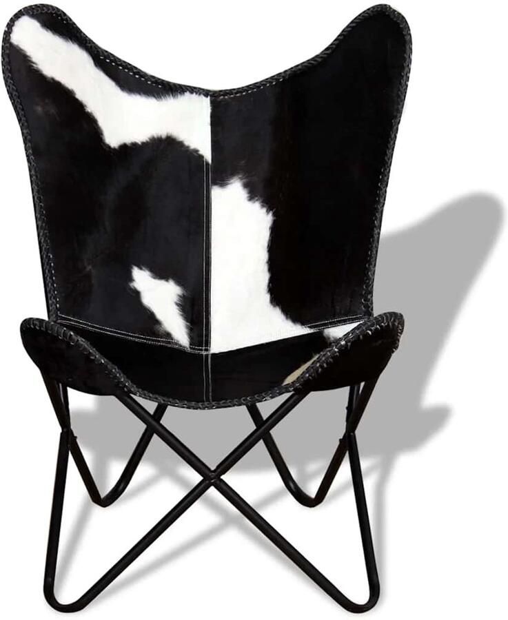 FIONERA Vlinderstoel echt rundleer zwart en wit