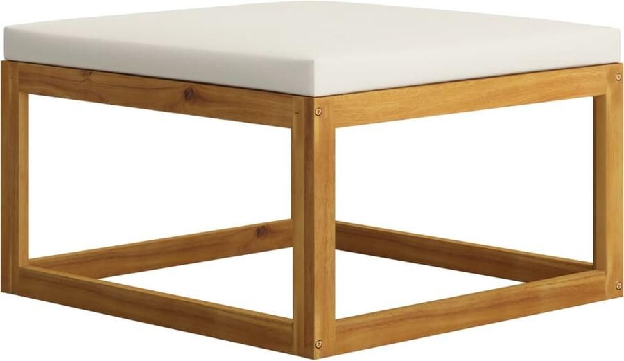 FIONERA Voetenbank met crèmewit kussen massief acaciahout