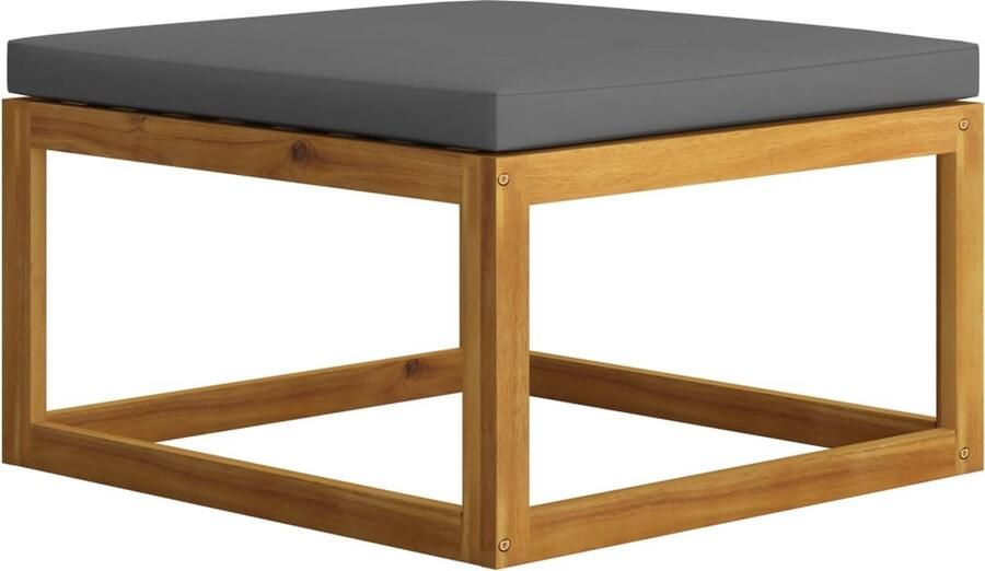 FIONERA Voetenbank met donkergrijs kussen massief acaciahout