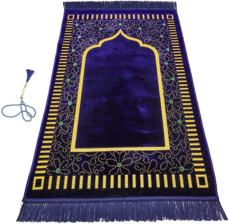 Firaset Islamic Prayer Rug – Seccade– Turkish Soft Thin Prayer Mat – Janamaz Sajada – Prayer Beads Included – Ramadan & Eid Gift for Men and Women – 66x110 cm