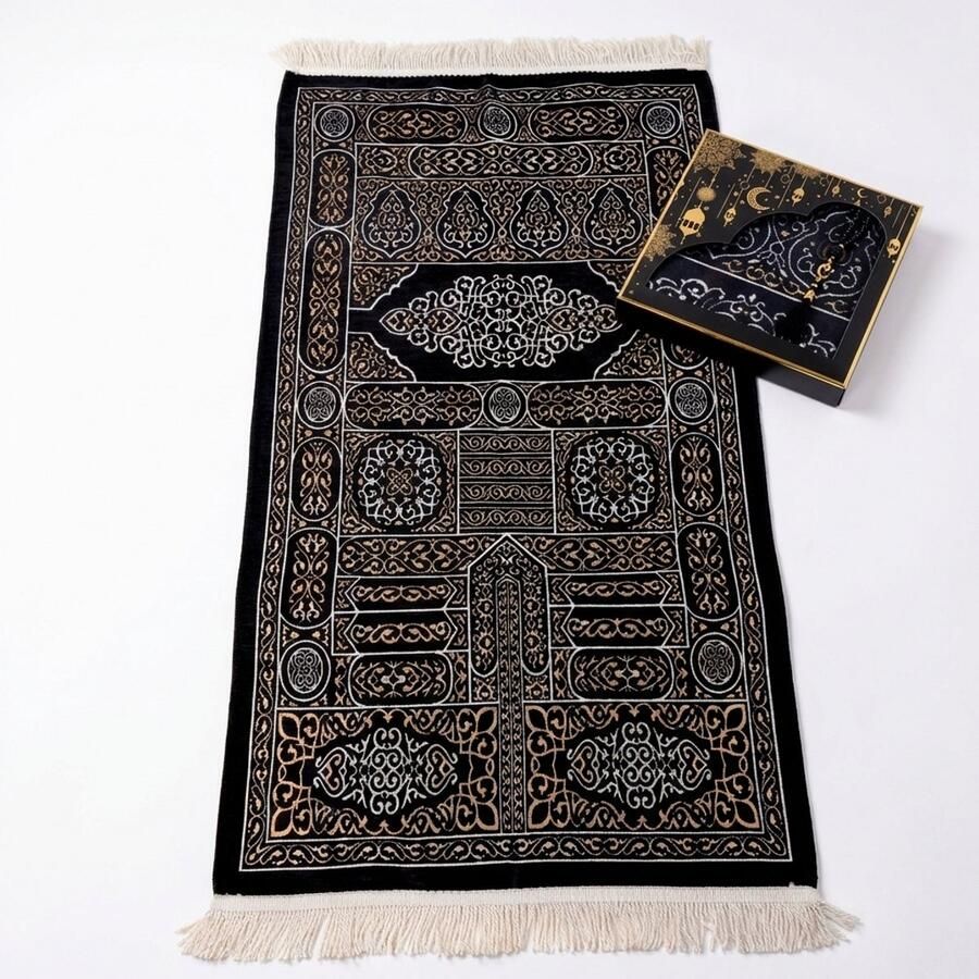 Firaset Islamitische Gebedskleed – Seccade– Turkse Zachte Dunne Gebedsmat – Janamaz Sajada – Luxe Chenille gebedskleed met gebedskralen – Ramadan & Eid Geschenk voor Mannen en Vrouwen - Foto 2