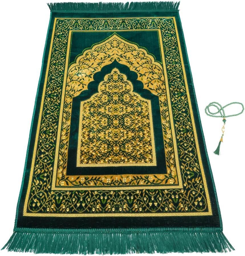 Firaset Islamitische Gebedskleed – Turkse Zachte Dunne Gebedsmat – Janamaz Sajada – Inclusief Gebedskralen – Ramadan & Eid Geschenk voor Mannen en Vrouwen – 66x110 cm