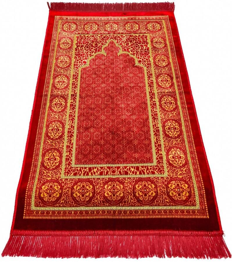 Firaset Turkse Islamitische Gebedskleed – Zachte Dunne Gebedsmat Bordeaux – Janamaz Sajada – Inclusief Gebedskralen – Ramadan & Eid Geschenk voor Mannen en Vrouwen – 66x110 cm