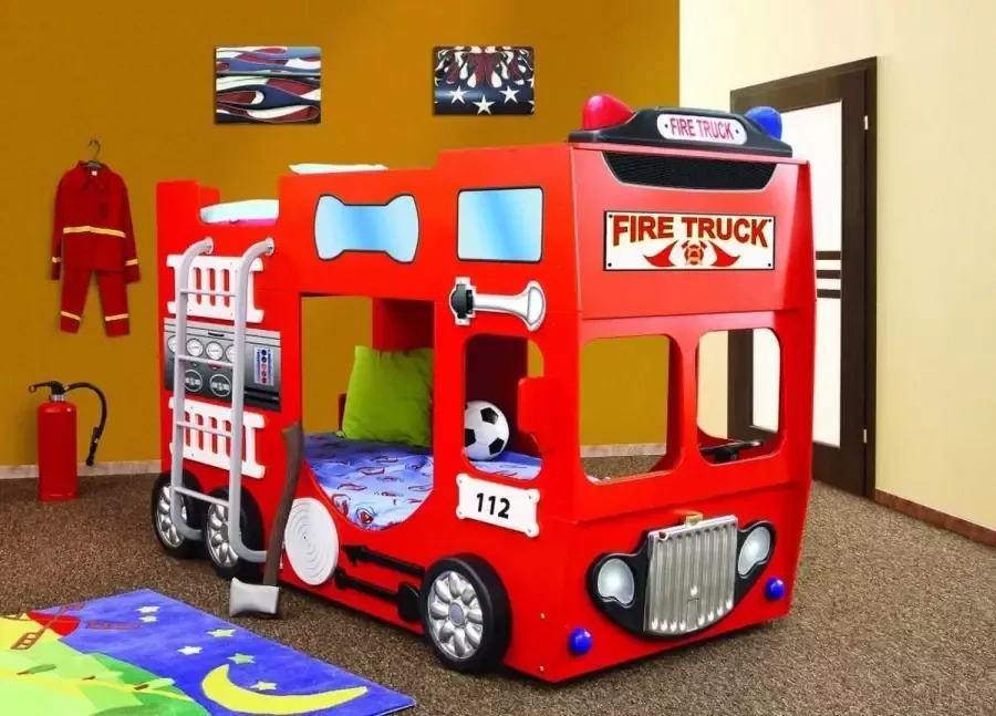 Fire truck stapelbed FIRE TRUCK KINDER AUTO BED INCL MATRAS kinderbedden 90x200 kinderbed 90x200 kinderbedje peuterbed kinderbedden jongens stapelbed stapelbedden voor kinderen