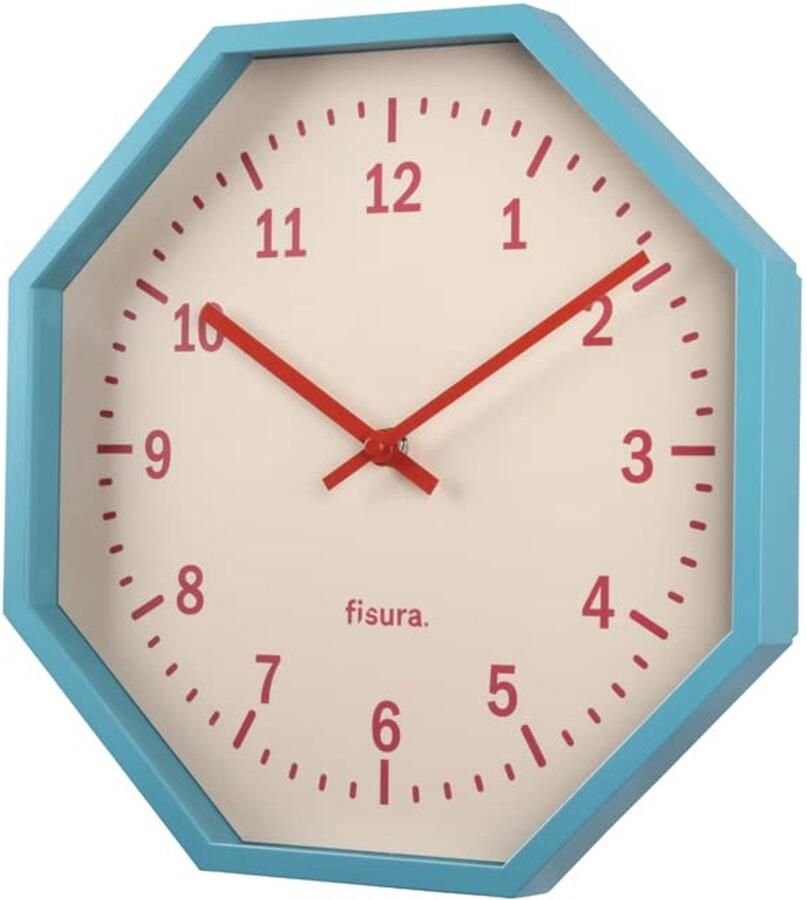 Fisura Moderne wandkast met acht hoogtes in de kleur blauw. Moderne keukenklok. Wandklok zonder luid tikken. Blauwe wandklok. 30 centimeter in diameter. Hout en glas. 1 AA-batterij