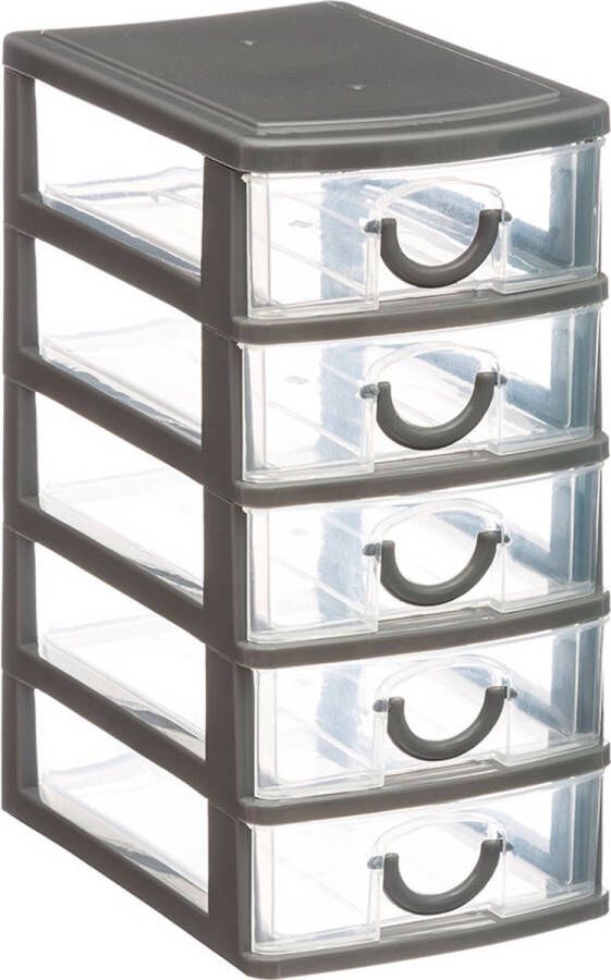 5Five Five Ladeblokje kunststof met 5 lades transparant zwart 9 x 13 x 19 cm opberglades Ladeblok