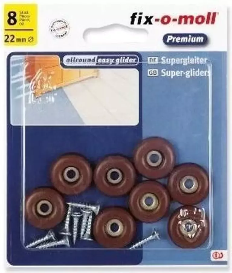 Fix-o-moll Fixomoll glider schroef 22 mm 8 stuks