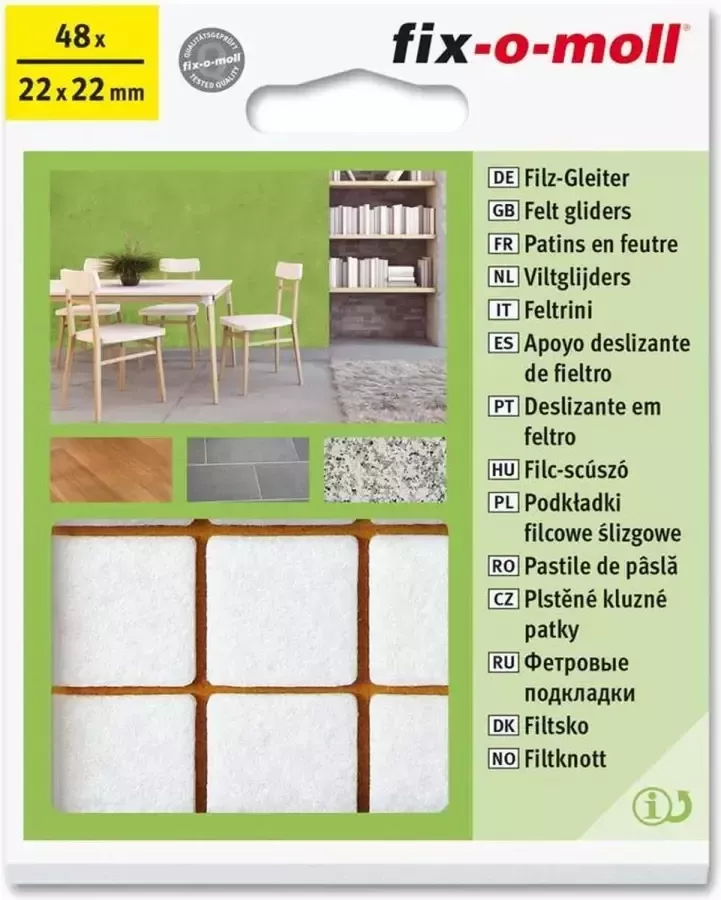Fix-o-moll viltglijders stoelviltjes vierkant 22mm