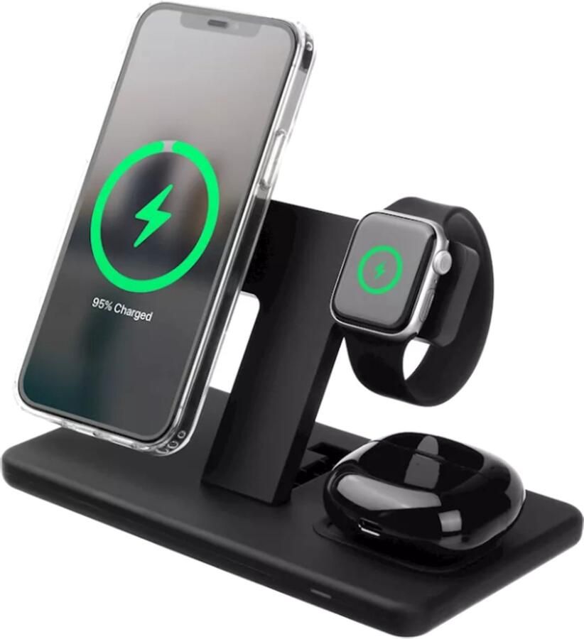 Fixed 3-in-1 Draadloze Oplaadstandaard voor iPhone AirPods en Apple Watch 15W Zwart