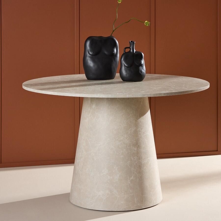 Nohr Ronde Eettafel Mikeisha Marmerlook 120cm Beige Japandi