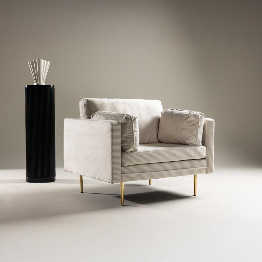 Fjord Fjôrd Fauteuil Boom Ribstof Lichtgrijs & Gouden Onderstel