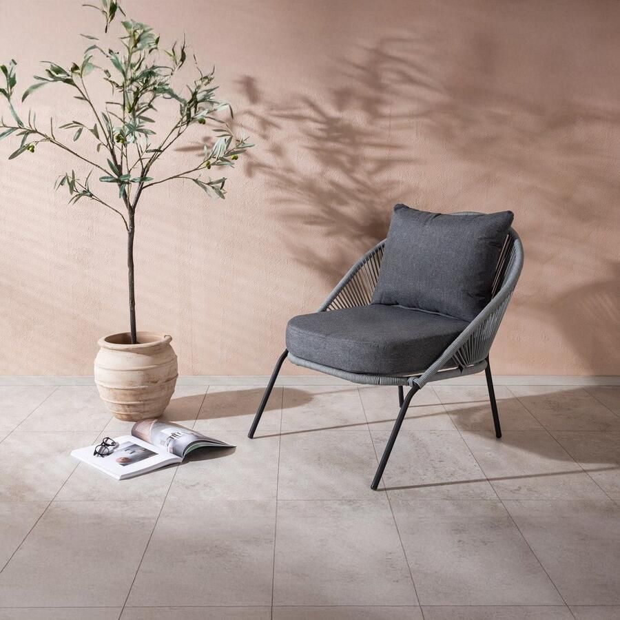 Fjord Fjôrd Fauteuil Lindos Zwart Alu Touw Grijs