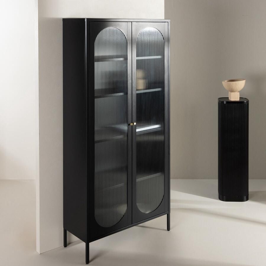 Hioshop Lima vitrinekast 2 deuren zwart