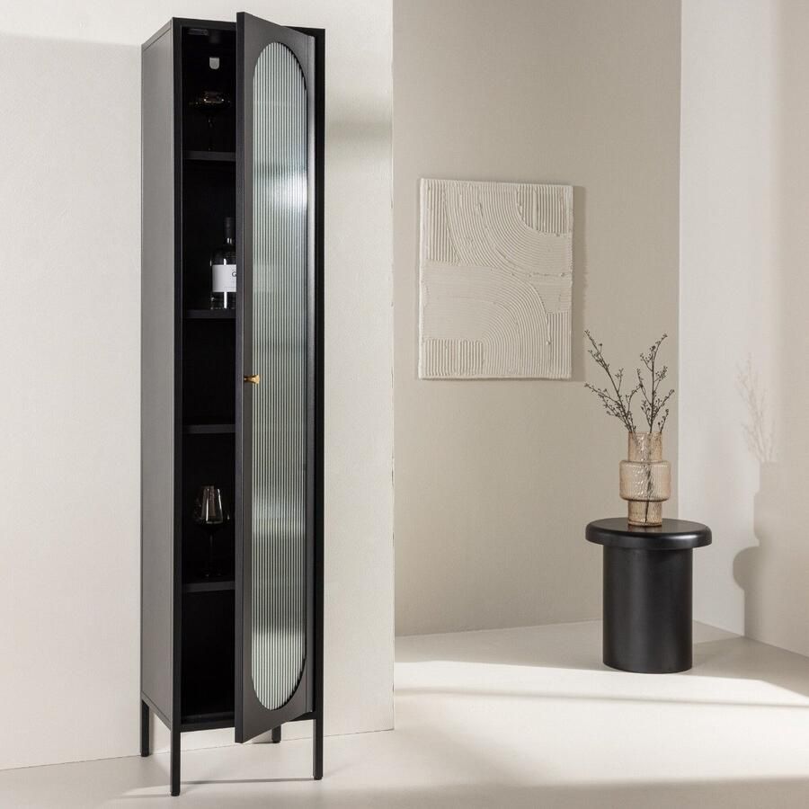 Hioshop Cali vitrinekast 1 deur zwart