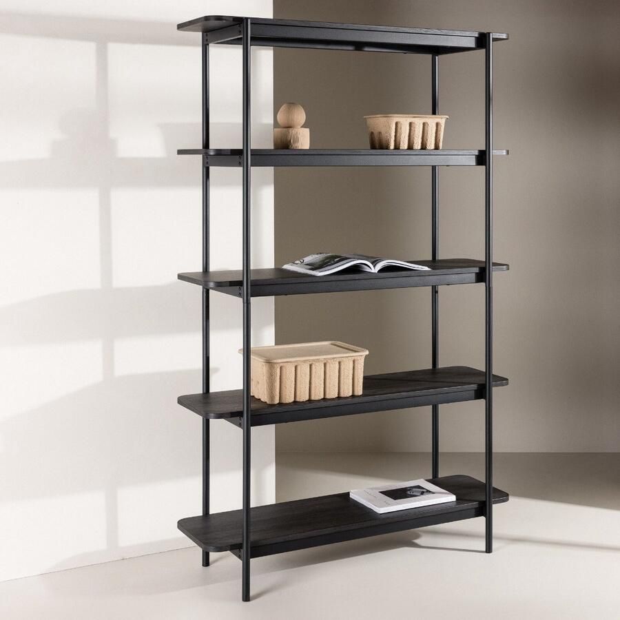 Hioshop Heim wandkast 190 cm 5 planken zwart.