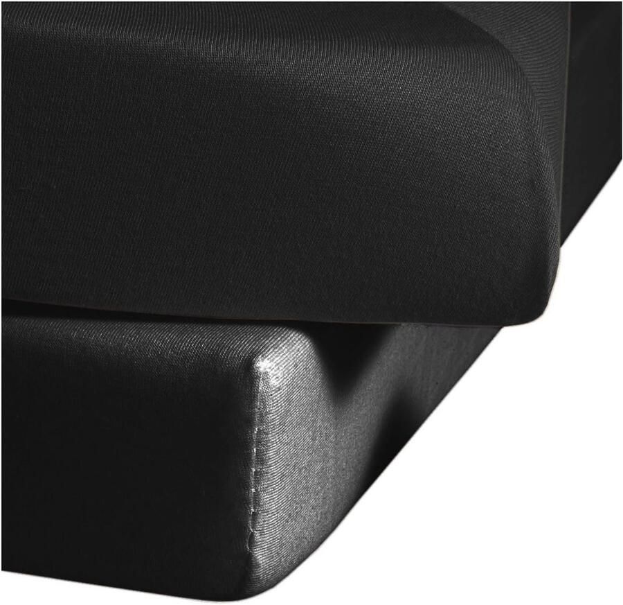 Fleuresse 90x220-100x220 cm jersey hoeslaken gemaakt van 100% katoen Made in Germany wasbaar op 60 graden geschikt voor matrassen tot 19 cm hoog zwart