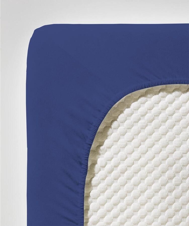 Fleuresse 90 x 200 100 x 220 cm hoeslaken Jersey stretch hoeslaken gemaakt van katoen en elastaan Made in Germany wasbaar op 60 graden geschikt voor matrassen tot 26 cm hoog kobaltblauw - Foto 3