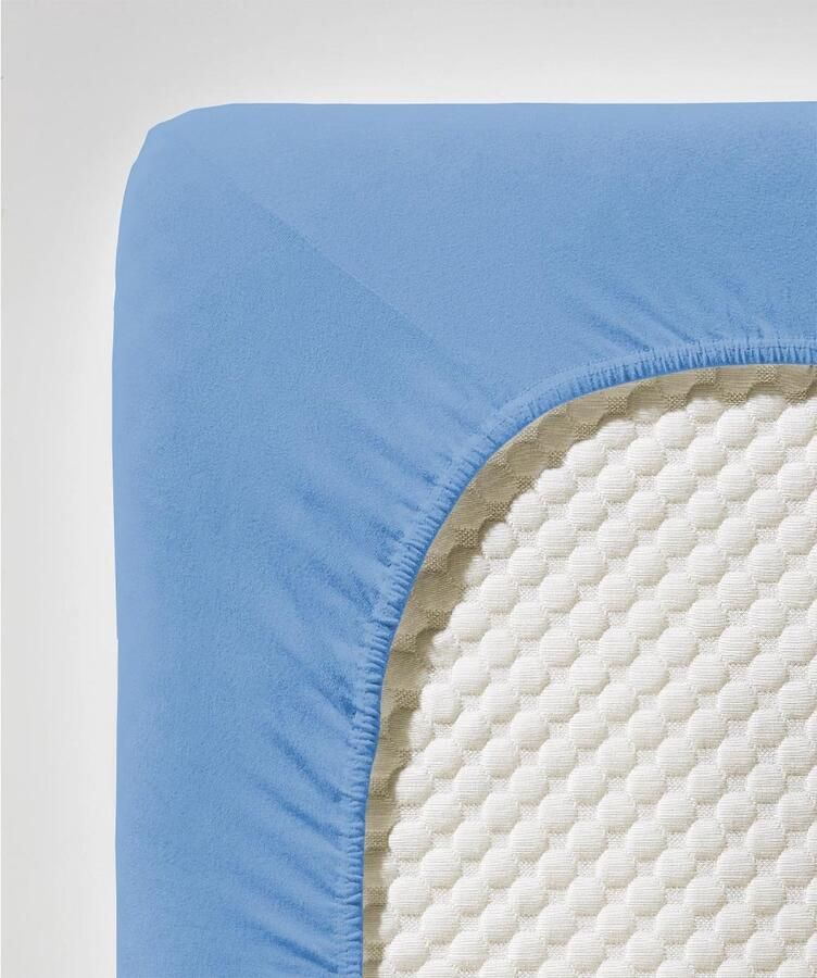 Fleuresse 140 x 200 160 x 220 cm hoeslaken Jersey stretch hoeslaken gemaakt van katoen en elastaan Made in Germany wasbaar op 60 graden geschikt voor matrassen tot 26 cm hoog blauw - Foto 3