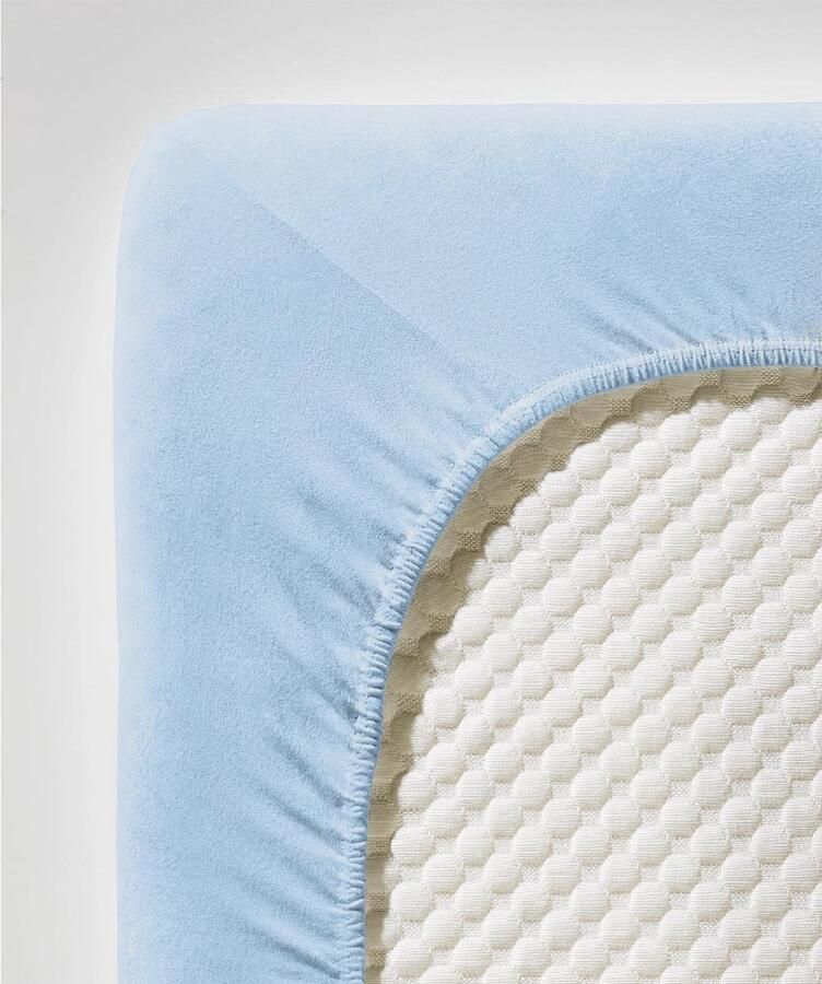 Fleuresse 180 x 200 x 220 cm XXL hoeslaken Jersey stretch hoeslaken gemaakt van katoen en elastaan Made in Germany wasbaar op 60 graden geschikt voor matrassen tot 40 cm hoog blauw