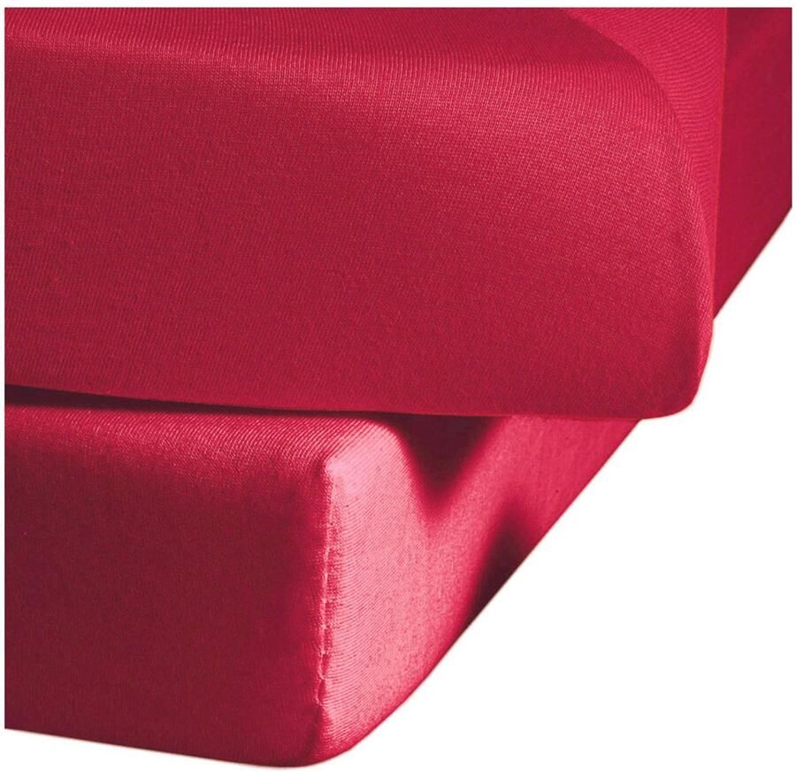 Fleuresse 190x200-200x200 cm jersey hoeslaken gemaakt van 100% katoen Made in Germany wasbaar op 60 graden geschikt voor matrassen tot 19 cm hoog rood