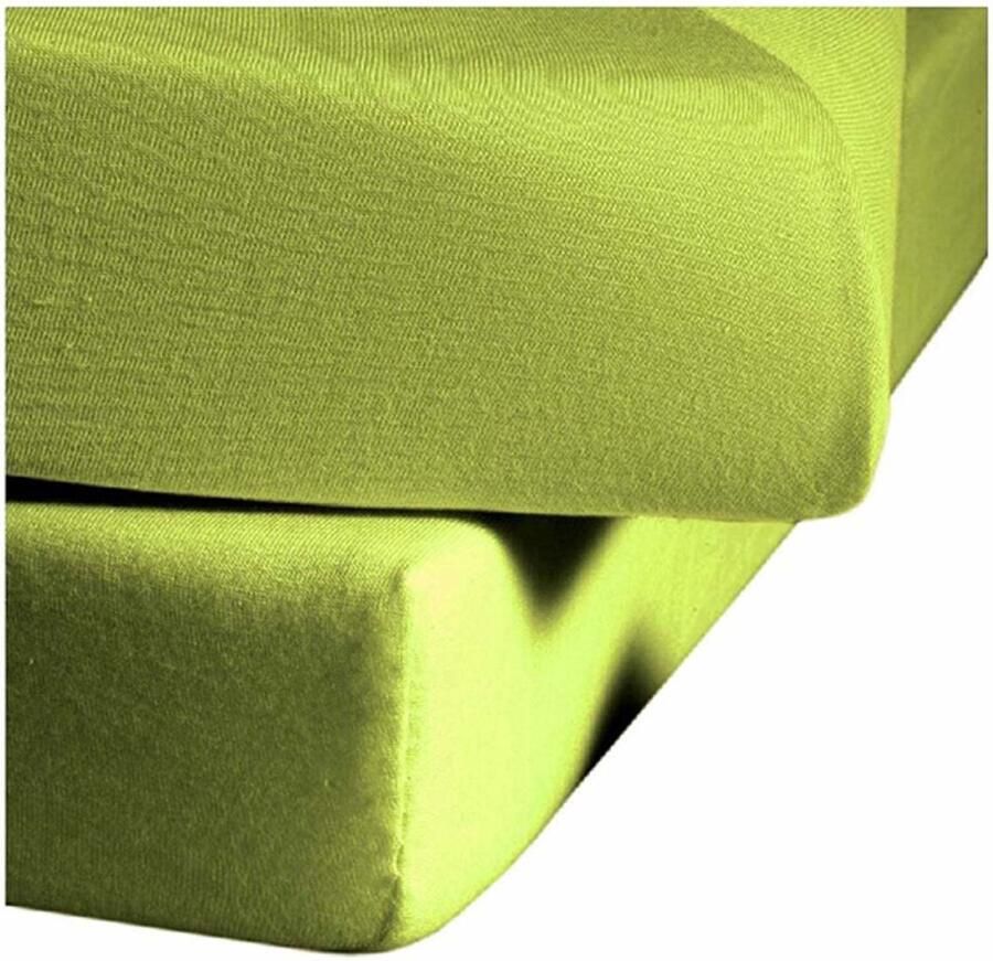 Fleuresse 190x200-200x200 cm jersey hoeslaken gemaakt van 100% katoen Made in Germany wasbaar op 60 graden geschikt voor matrassen tot 19 cm hoog appeltjesgroen