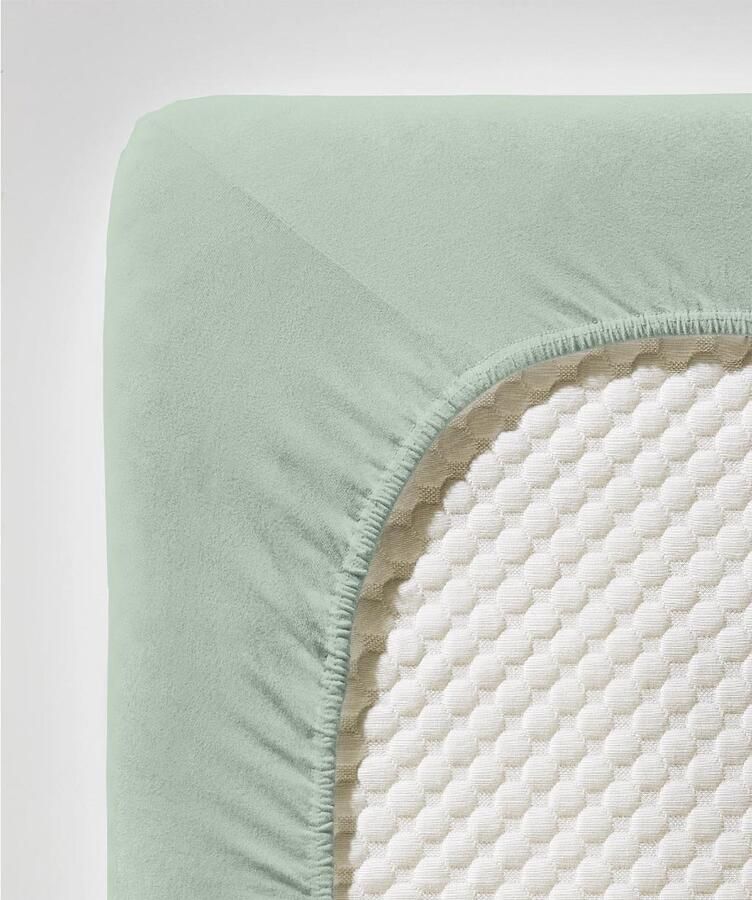 Fleuresse 140 x 200 160 x 220 cm hoeslaken Jersey stretch hoeslaken gemaakt van katoen en elastaan Made in Germany wasbaar op 60 graden geschikt voor matrassen tot 26 cm hoog lichtgroen - Foto 3