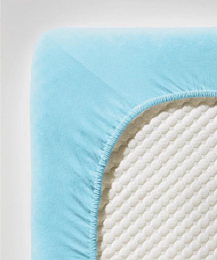Fleuresse 140 x 200 160 x 220 cm hoeslaken Jersey stretch hoeslaken gemaakt van katoen en elastaan Made in Germany wasbaar op 60 graden geschikt voor matrassen tot 26 cm hoog hemelsblauw - Foto 3