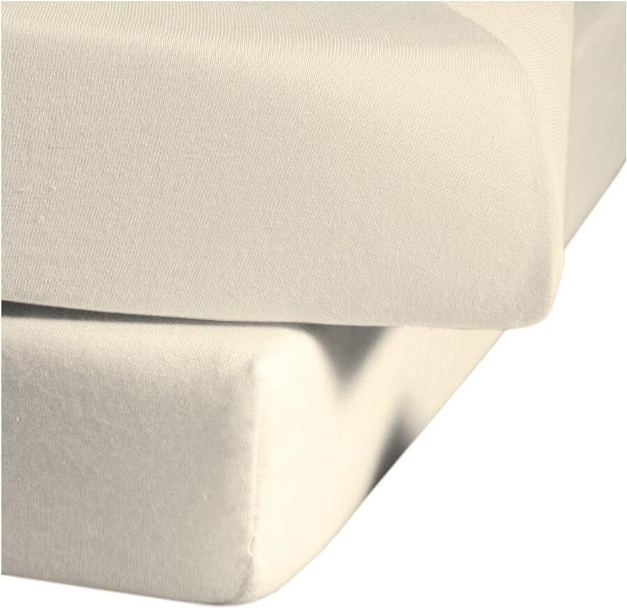 Fleuresse 190x200-200x200 cm jersey hoeslaken gemaakt van 100% katoen Made in Germany wasbaar op 60 graden geschikt voor matrassen tot 19 cm hoog champagne