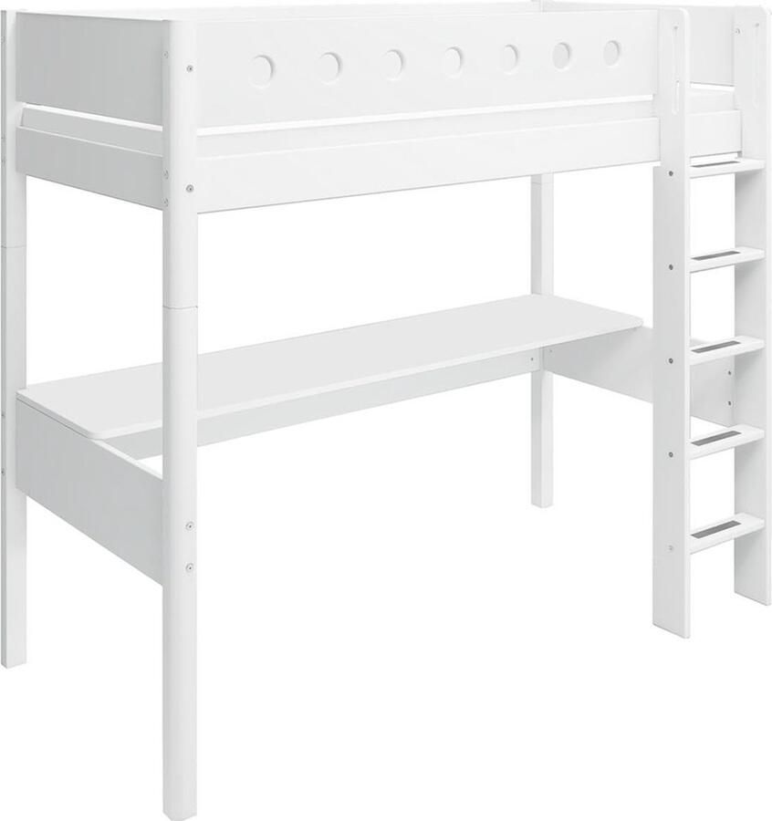 Flexa Bed Hoogslaper met rechte ladder Wit 200x90 MDF en Massief Grenen