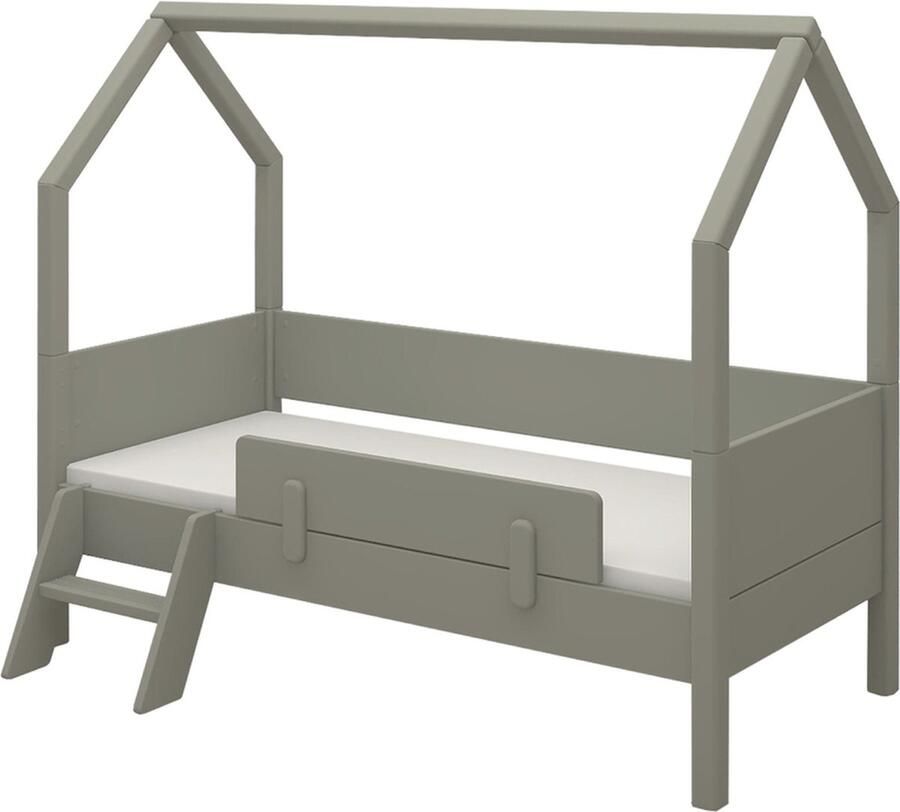 Flexa Bed Juniorbed met speelhuis uitvalbeveiliging en ladder Groente 160x70 MDF en Massief grenen