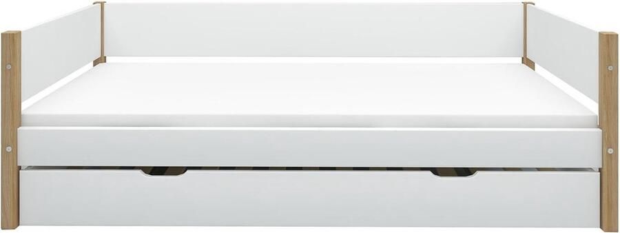 Flexa Bed NOR Bedbank met onderschuifbed 200x90 Wit MDF en Massief eiken
