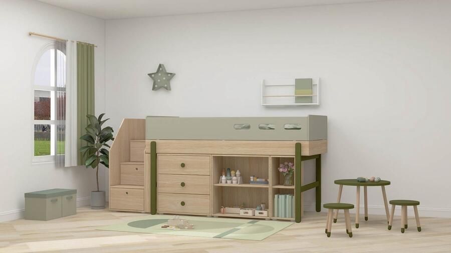 Flexa Halfhoogslaper m. trap en opbergruimte