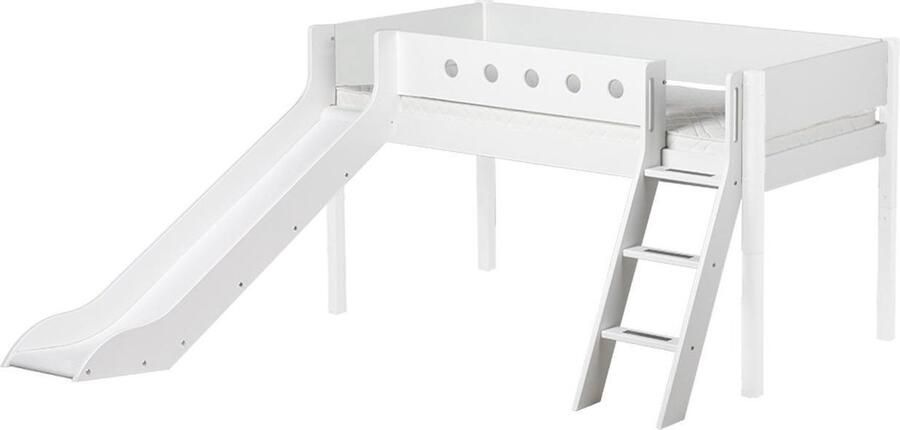 Flexa halfhoogslaper met trap en glijbaan White 90 x 200 cm wit