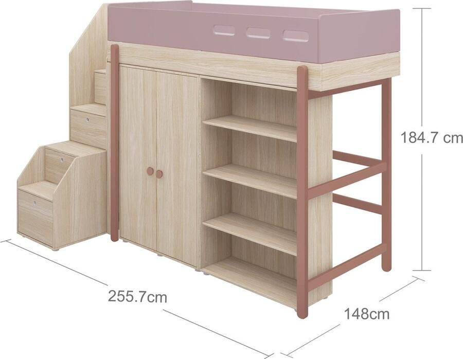 Flexa Hoogslaper m. trap en opbergruimte