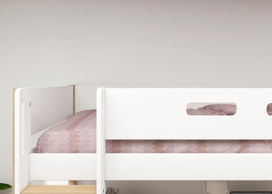 Flexa Bed NOR Hoogslaper met rechte ladder en bureau Wit 200x90 MDF en Massief Eiken - Foto 2