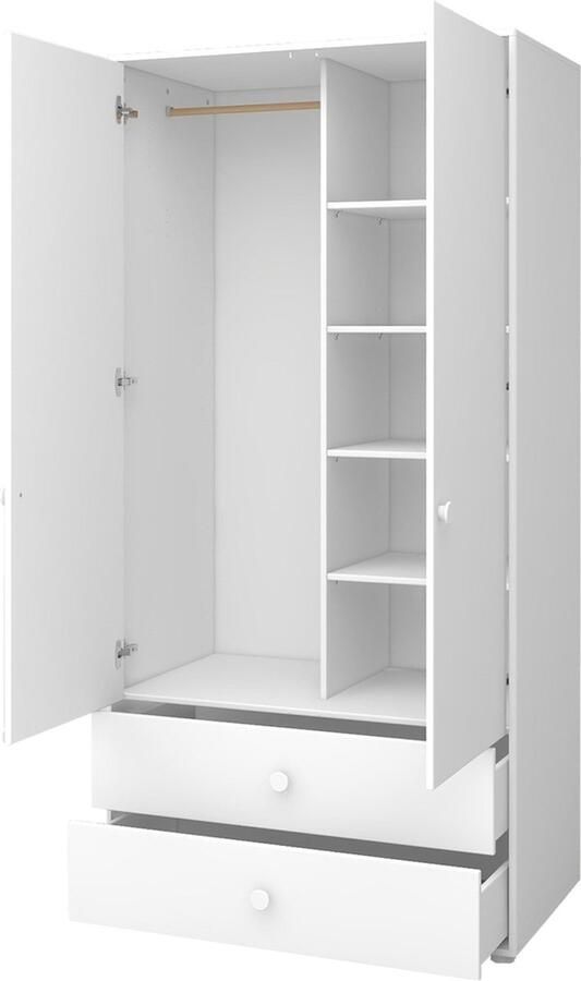 Flexa Kledingkast 2 deuren + 2 laden Wit MDF en Massief hout
