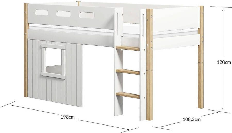 Flexa Halfhoogslaper rechte ladder en boomhut bedfronten wit frame