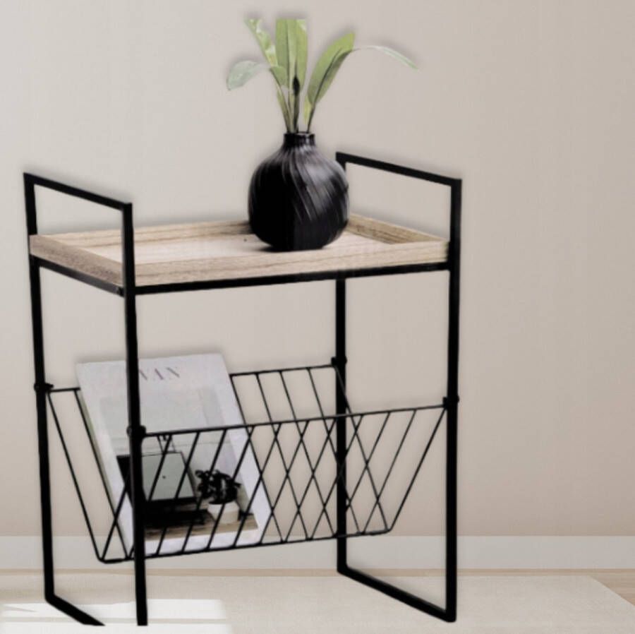 Flexible B.V. Bijzettafel met tijdschriftenrek-36 x 29 x 47 cm-Bruin metaal met afneembaar Blad