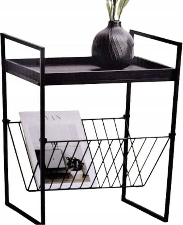 Flexible B.V. Bijzettafel met tijdschriftenrek-36 x 29 x 47 cm-zwart metaal met afneembaar Blad